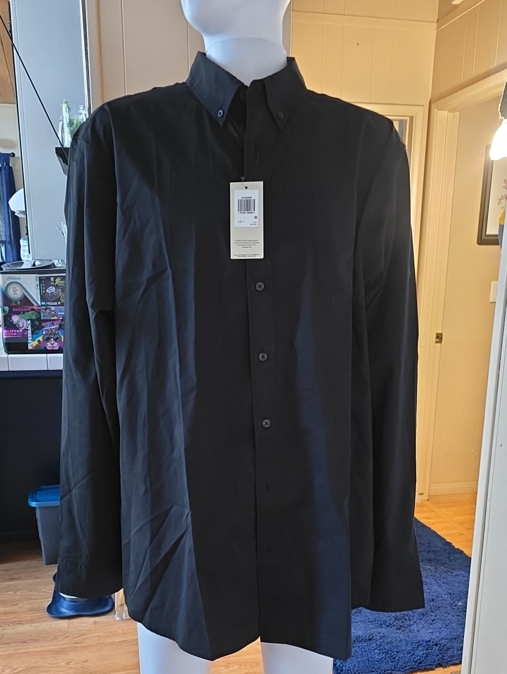 Dockers Black Long-Sleeve Button-Up Dress Shirt XXL NWT